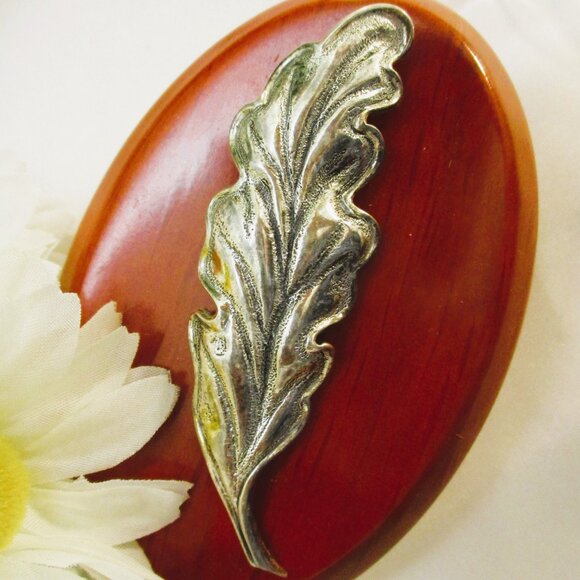 Vintage TORTOLANI Silver Plate Leaf Brooch: DESIGNER  Foliate Silver Jewelry - Picture 8 of 15